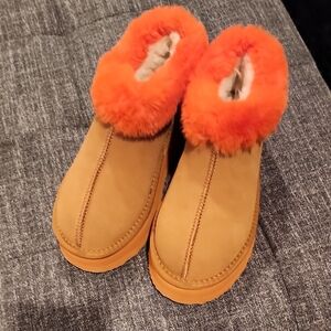 Epica Clothing Tan Ankle Boots with Orange Fur Trim